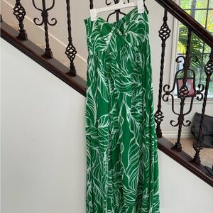 Green Leaf Print Maxi Skirt